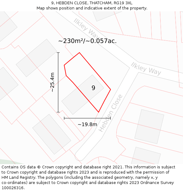 9, HEBDEN CLOSE, THATCHAM, RG19 3XL: Plot and title map