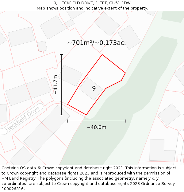 9, HECKFIELD DRIVE, FLEET, GU51 1DW: Plot and title map