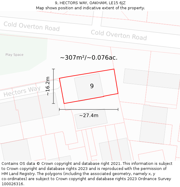 9, HECTORS WAY, OAKHAM, LE15 6JZ: Plot and title map