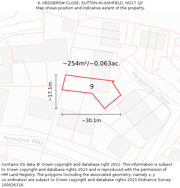 9, HEDGEROW CLOSE, SUTTON-IN-ASHFIELD, NG17 1JY: Plot and title map