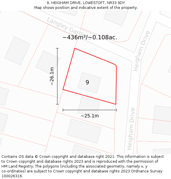 9, HEIGHAM DRIVE, LOWESTOFT, NR33 9DY: Plot and title map