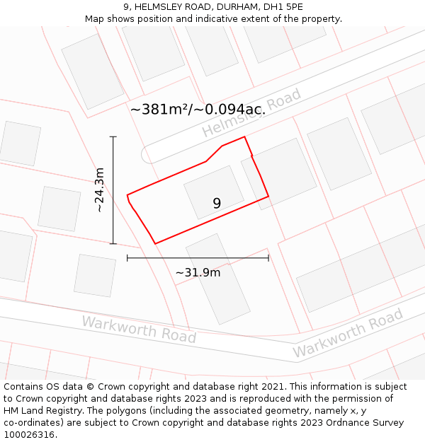 9, HELMSLEY ROAD, DURHAM, DH1 5PE: Plot and title map