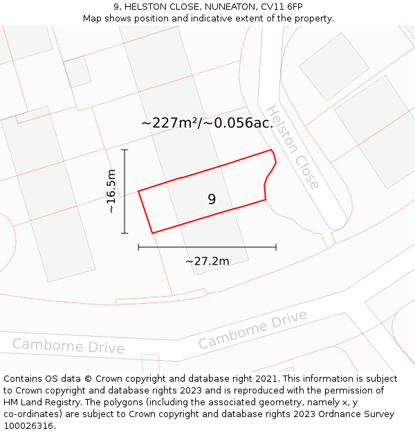 9, HELSTON CLOSE, NUNEATON, CV11 6FP: Plot and title map