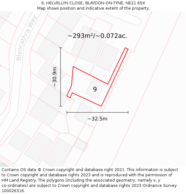 9, HELVELLYN CLOSE, BLAYDON-ON-TYNE, NE21 6SX: Plot and title map