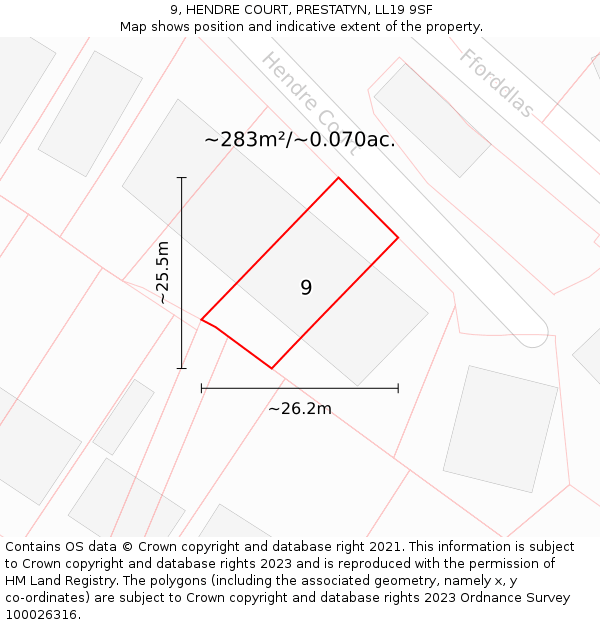 9, HENDRE COURT, PRESTATYN, LL19 9SF: Plot and title map