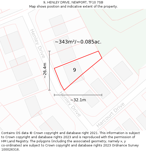 9, HENLEY DRIVE, NEWPORT, TF10 7SB: Plot and title map