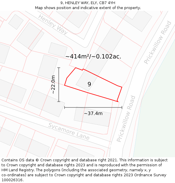 9, HENLEY WAY, ELY, CB7 4YH: Plot and title map