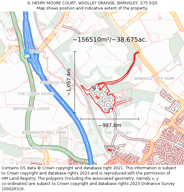 9, HENRY MOORE COURT, WOOLLEY GRANGE, BARNSLEY, S75 5QS: Plot and title map