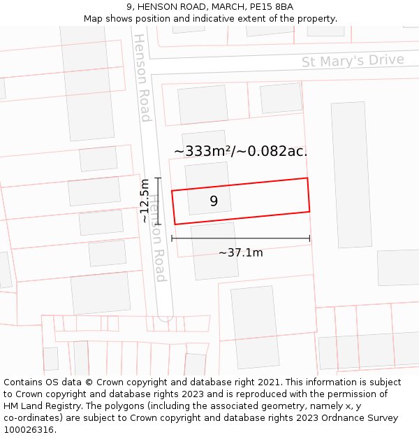 9, HENSON ROAD, MARCH, PE15 8BA: Plot and title map