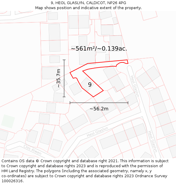 9, HEOL GLASLYN, CALDICOT, NP26 4PG: Plot and title map