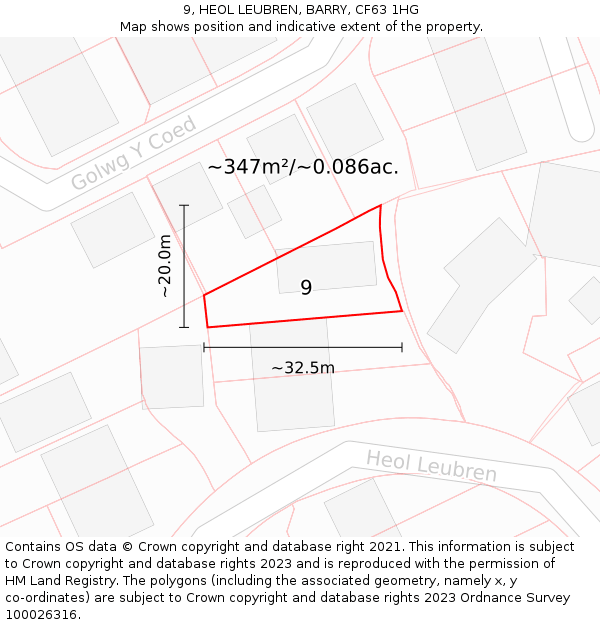 9, HEOL LEUBREN, BARRY, CF63 1HG: Plot and title map