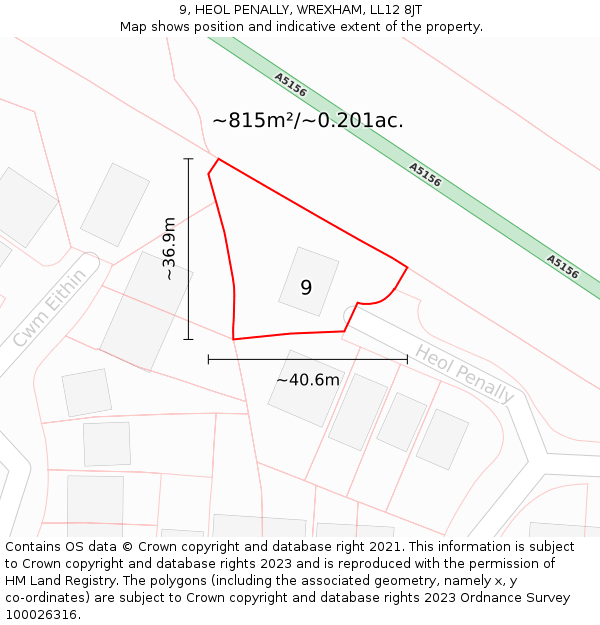 9, HEOL PENALLY, WREXHAM, LL12 8JT: Plot and title map