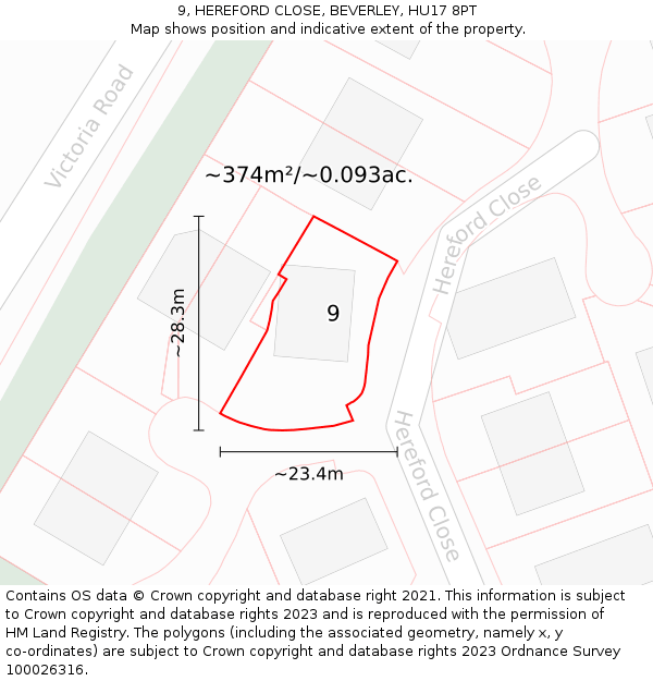 9, HEREFORD CLOSE, BEVERLEY, HU17 8PT: Plot and title map