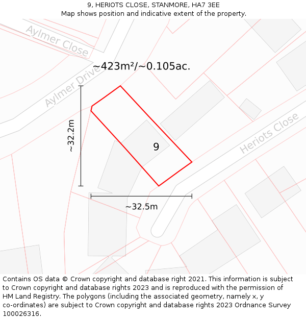 9, HERIOTS CLOSE, STANMORE, HA7 3EE: Plot and title map