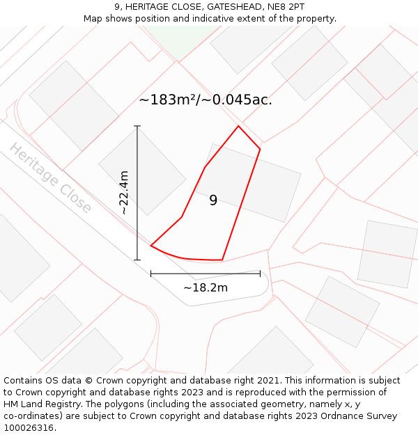 9, HERITAGE CLOSE, GATESHEAD, NE8 2PT: Plot and title map