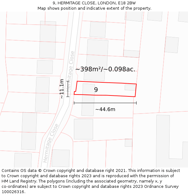 9, HERMITAGE CLOSE, LONDON, E18 2BW: Plot and title map