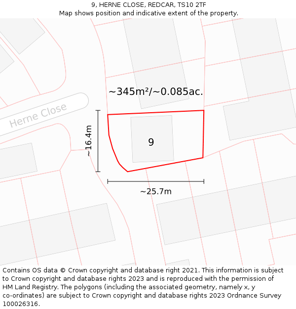 9, HERNE CLOSE, REDCAR, TS10 2TF: Plot and title map