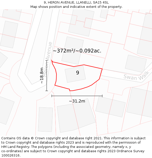 9, HERON AVENUE, LLANELLI, SA15 4SL: Plot and title map