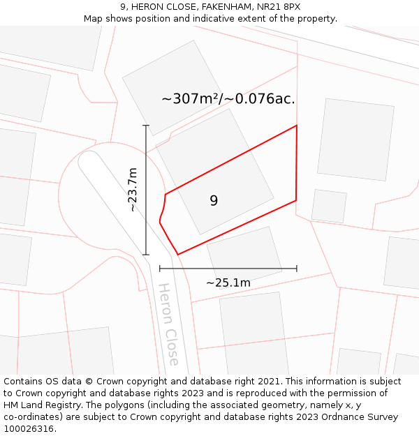 9, HERON CLOSE, FAKENHAM, NR21 8PX: Plot and title map