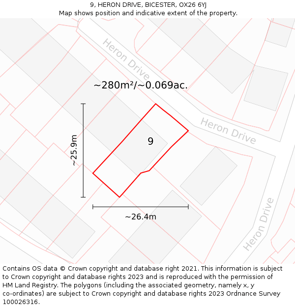 9, HERON DRIVE, BICESTER, OX26 6YJ: Plot and title map