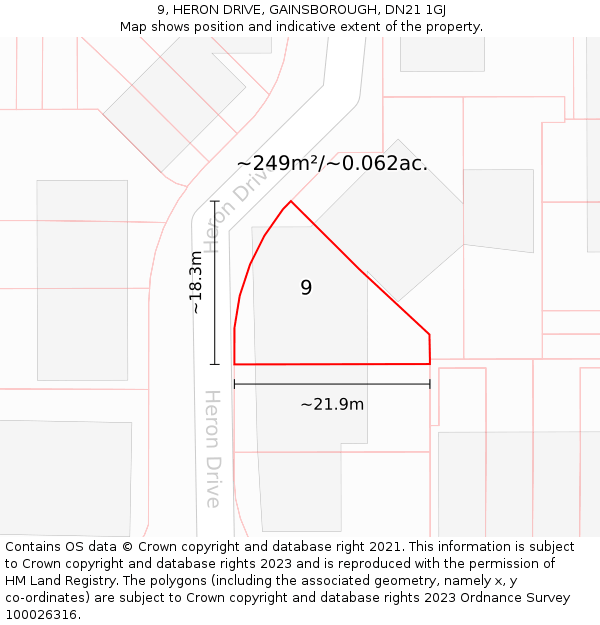 9, HERON DRIVE, GAINSBOROUGH, DN21 1GJ: Plot and title map