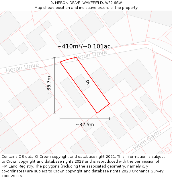 9, HERON DRIVE, WAKEFIELD, WF2 6SW: Plot and title map