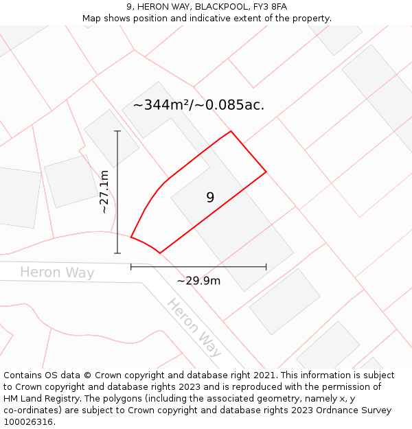 9, HERON WAY, BLACKPOOL, FY3 8FA: Plot and title map