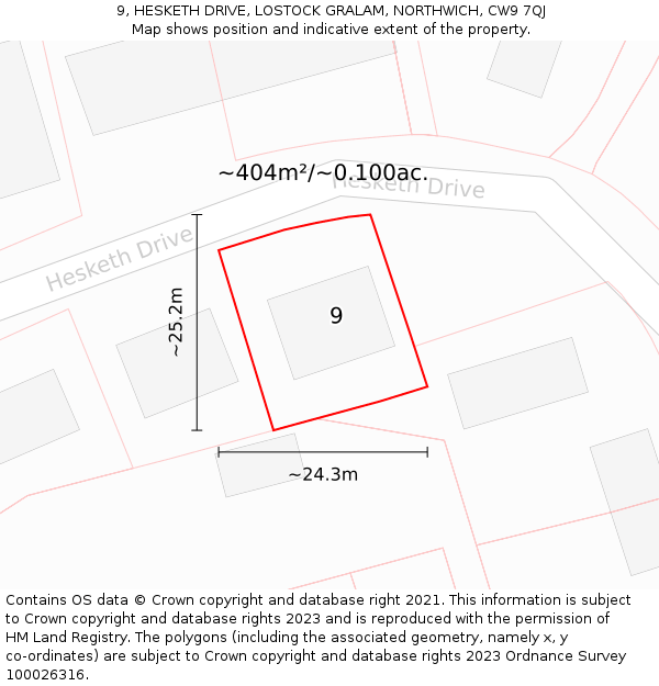 9, HESKETH DRIVE, LOSTOCK GRALAM, NORTHWICH, CW9 7QJ: Plot and title map