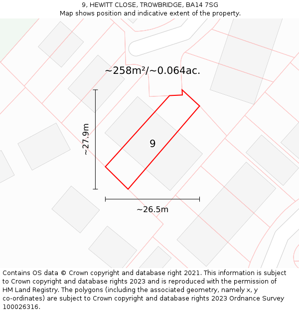 9, HEWITT CLOSE, TROWBRIDGE, BA14 7SG: Plot and title map