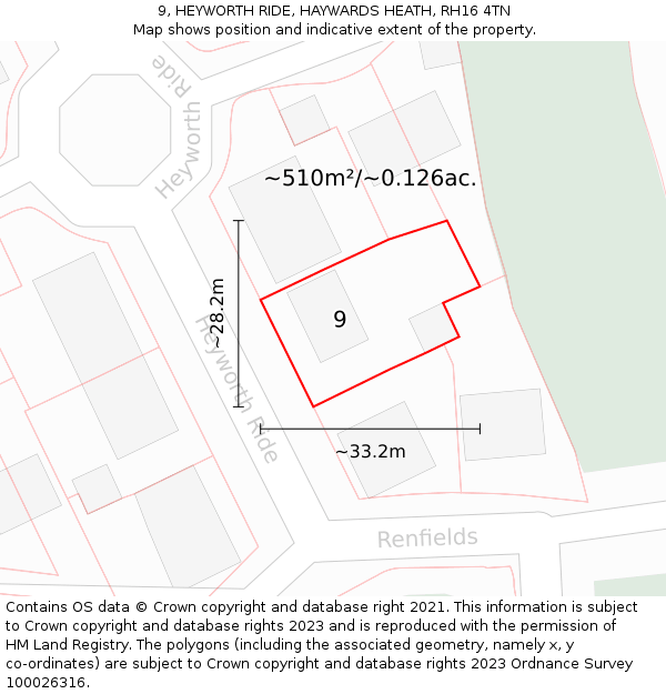 9, HEYWORTH RIDE, HAYWARDS HEATH, RH16 4TN: Plot and title map