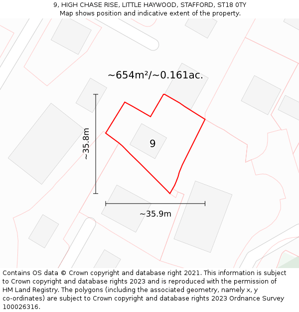 9, HIGH CHASE RISE, LITTLE HAYWOOD, STAFFORD, ST18 0TY: Plot and title map