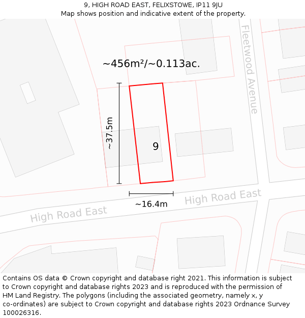 9, HIGH ROAD EAST, FELIXSTOWE, IP11 9JU: Plot and title map