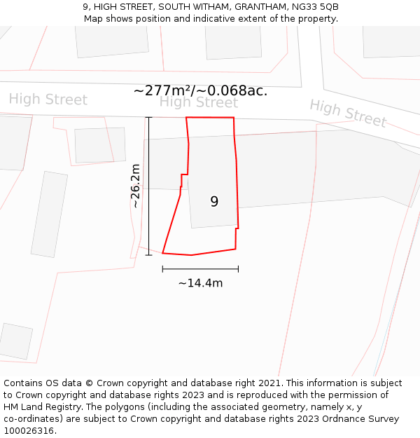 9, HIGH STREET, SOUTH WITHAM, GRANTHAM, NG33 5QB: Plot and title map