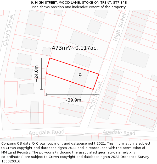 9, HIGH STREET, WOOD LANE, STOKE-ON-TRENT, ST7 8PB: Plot and title map