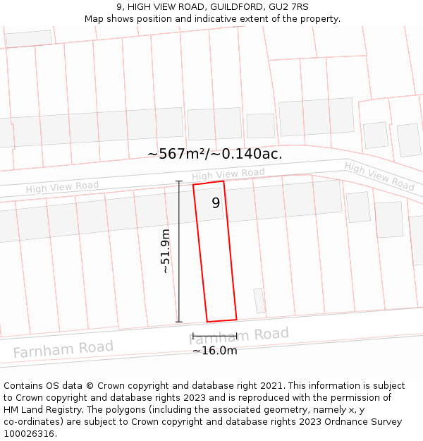 9, HIGH VIEW ROAD, GUILDFORD, GU2 7RS: Plot and title map