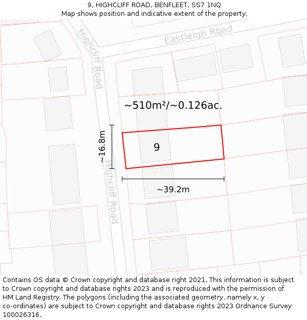 9, HIGHCLIFF ROAD, BENFLEET, SS7 1NQ: Plot and title map