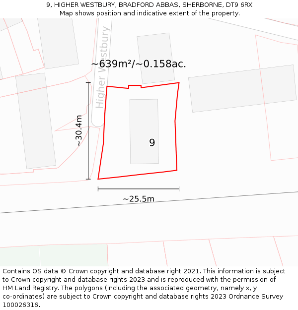 9, HIGHER WESTBURY, BRADFORD ABBAS, SHERBORNE, DT9 6RX: Plot and title map