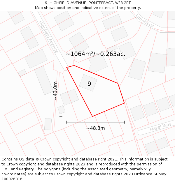 9, HIGHFIELD AVENUE, PONTEFRACT, WF8 2PT: Plot and title map