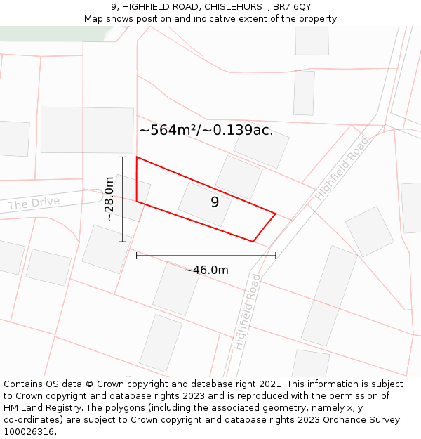 9, HIGHFIELD ROAD, CHISLEHURST, BR7 6QY: Plot and title map