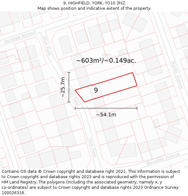 9, HIGHFIELD, YORK, YO10 3NZ: Plot and title map