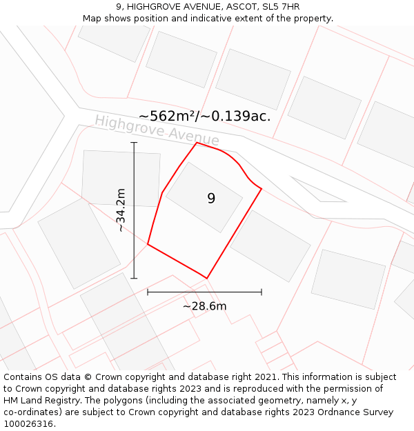 9, HIGHGROVE AVENUE, ASCOT, SL5 7HR: Plot and title map