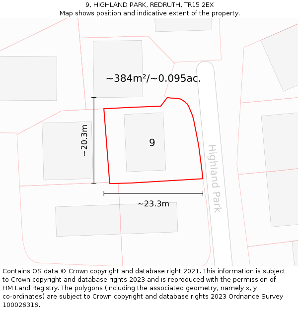 9, HIGHLAND PARK, REDRUTH, TR15 2EX: Plot and title map