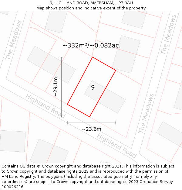 9, HIGHLAND ROAD, AMERSHAM, HP7 9AU: Plot and title map