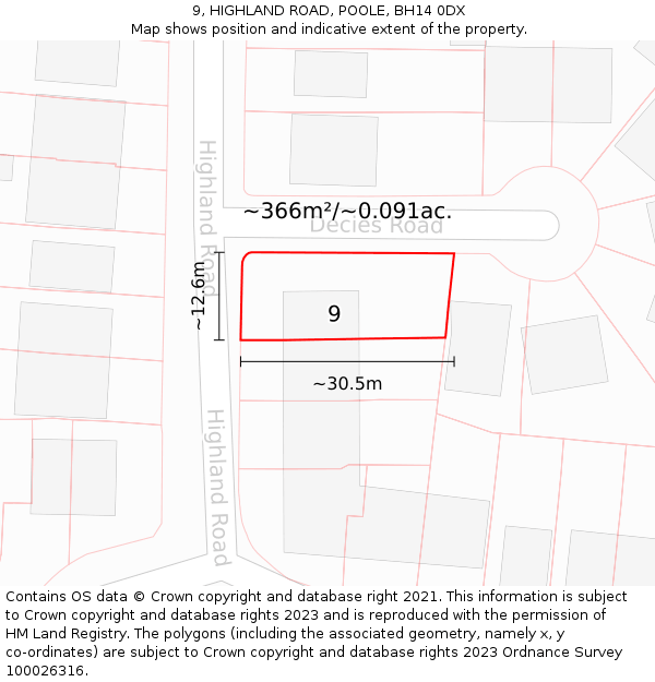 9, HIGHLAND ROAD, POOLE, BH14 0DX: Plot and title map