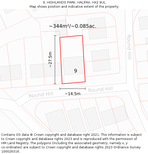 9, HIGHLANDS PARK, HALIFAX, HX2 9UL: Plot and title map