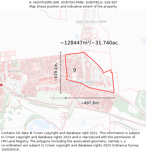 9, HIGHTHORN WAY, KIVETON PARK, SHEFFIELD, S26 6ST: Plot and title map