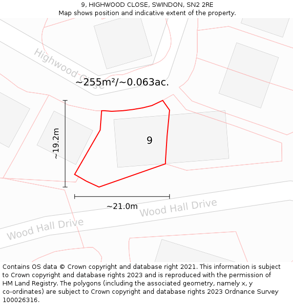 9, HIGHWOOD CLOSE, SWINDON, SN2 2RE: Plot and title map