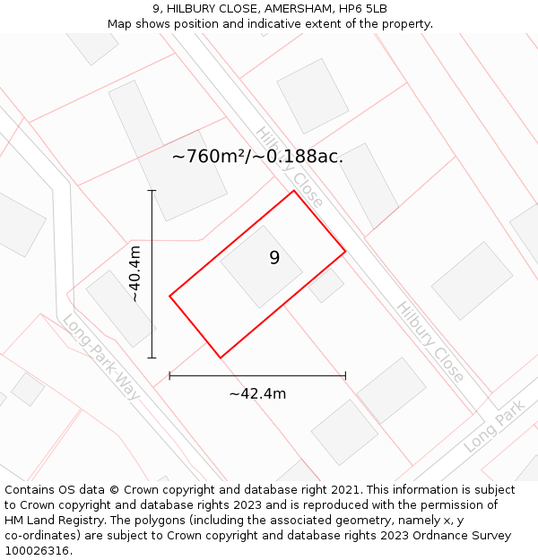 9, HILBURY CLOSE, AMERSHAM, HP6 5LB: Plot and title map