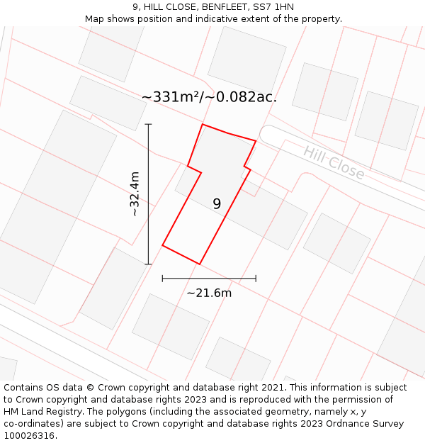 9, HILL CLOSE, BENFLEET, SS7 1HN: Plot and title map