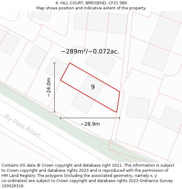 9, HILL COURT, BRIDGEND, CF31 5BX: Plot and title map